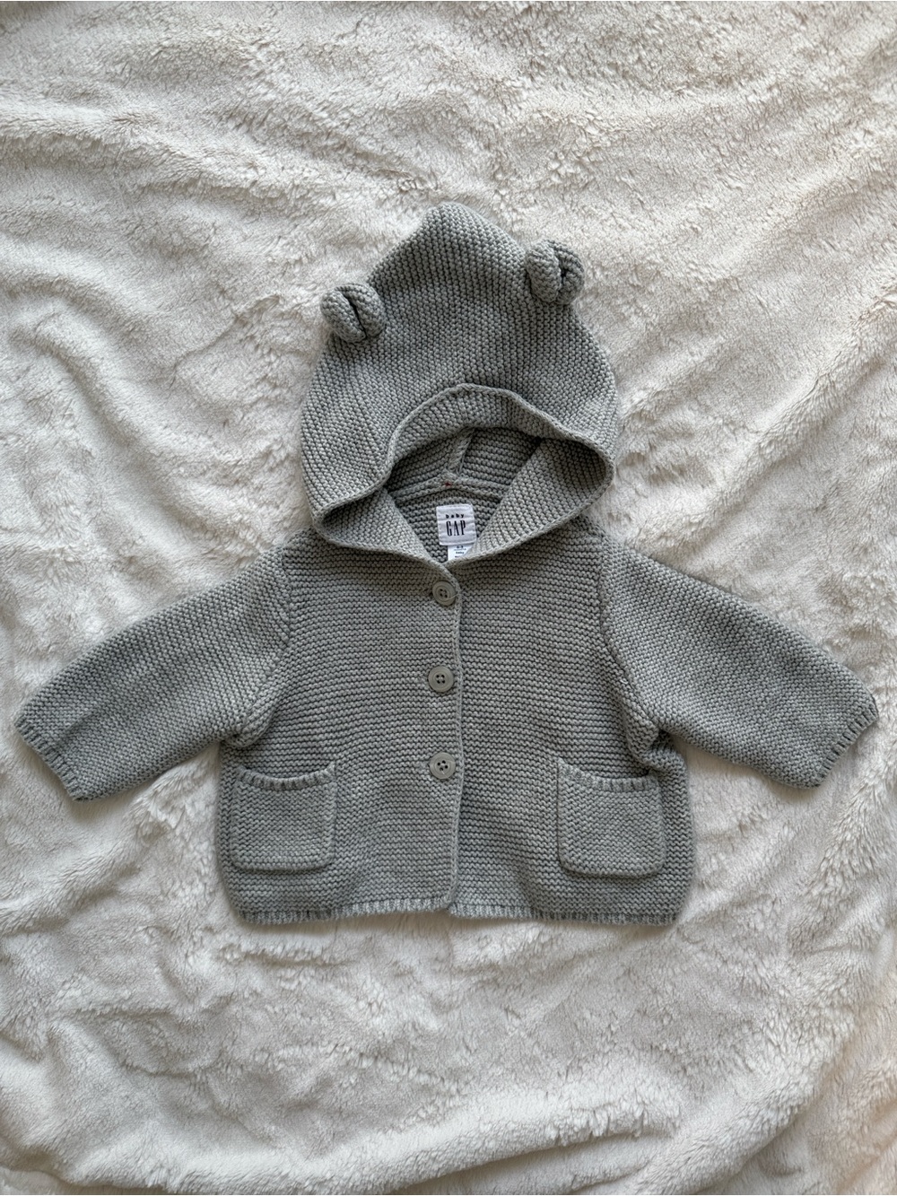GAP Gray Hooded Baby Cardigan with Ear Details